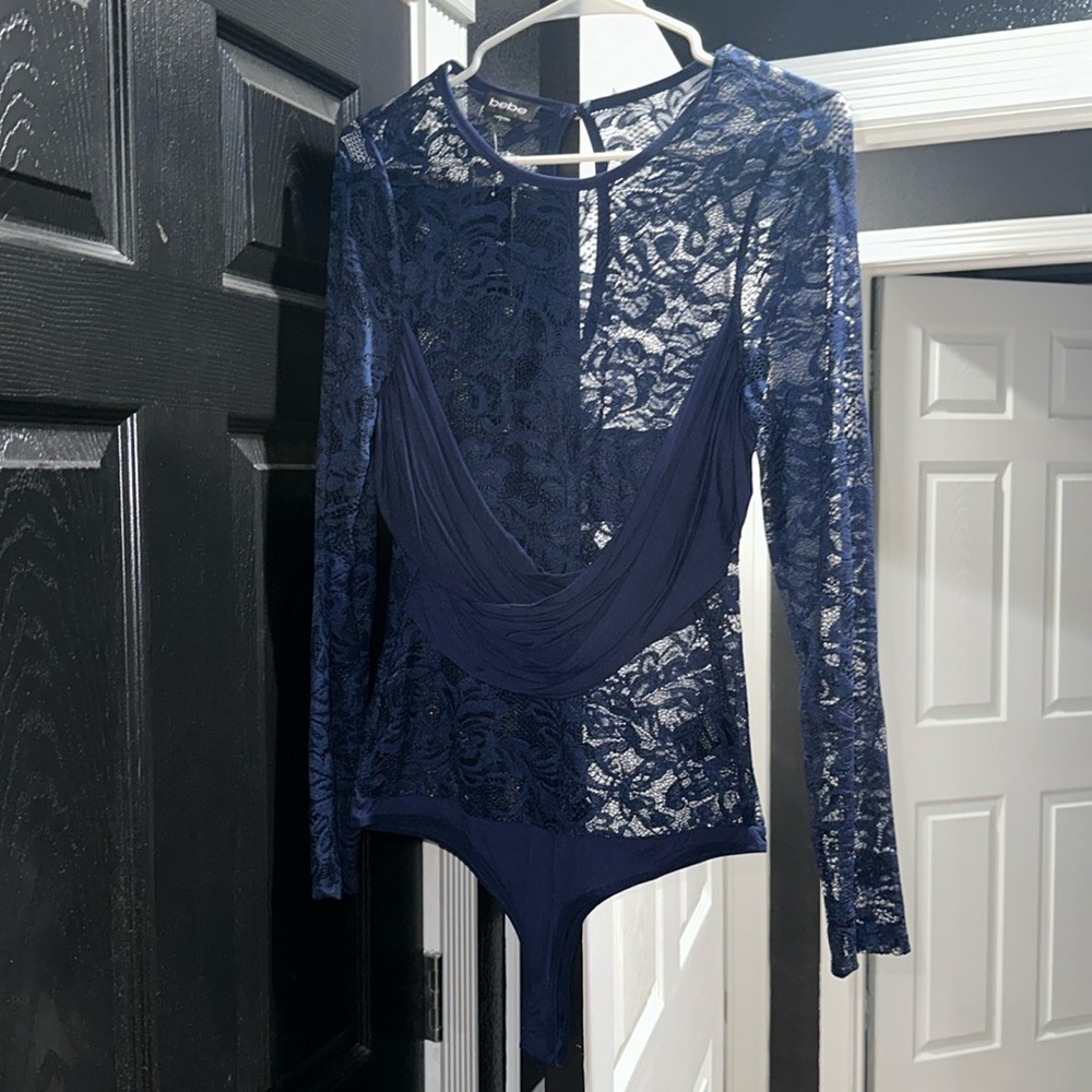 NWT NAVY BLUE BEBE BODYSUIT SIZE L
